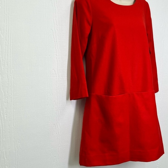 J.Crew - Red Wool And Spandex Blend 3/4 Sleeve Shift 2 Pocket Dress Size 0 - Picture 4 of 12